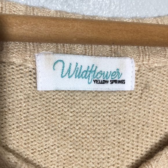 WILDFLOWER Yellow Springs | Beige Ruffled Tiered Sleeves Cotton Blend Sweater L - Picture 6 of 10